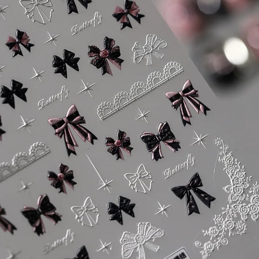 5D cute pink bow nail art stickers adesivi tridimensionali per unghie love exquisite dot diamond series nail art stickers