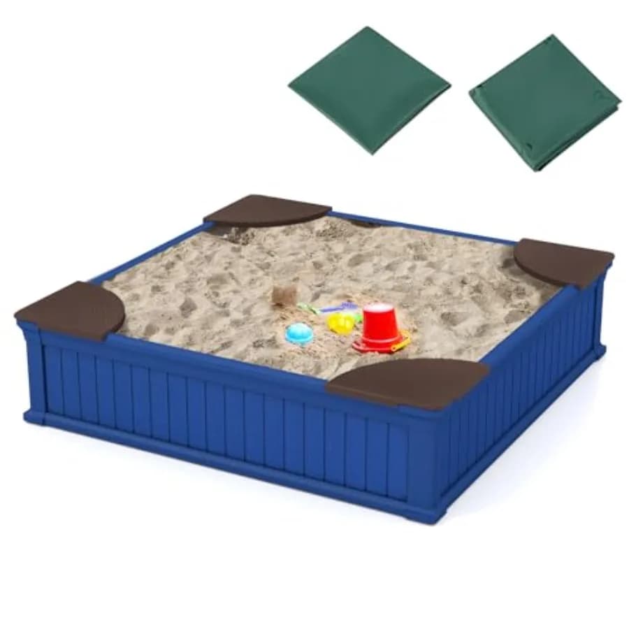 Sabbiera da giardino/spiaggia con copertura: sabbiera in HDPE grigia da 1,2 m x 1,2 m resistente a tutte le intemperie con fondo in tessuto Oxford.