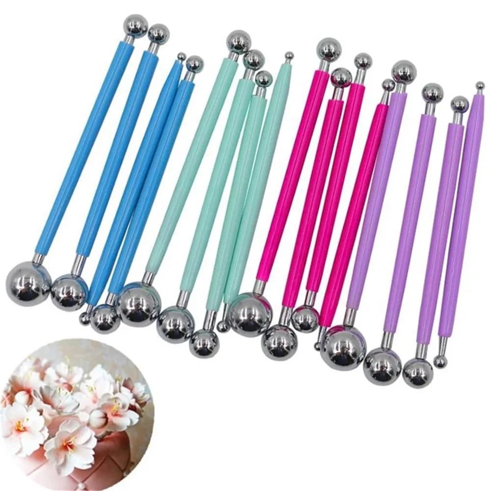 4pcs Sculpture Modeling Tools Clay Tools Dotting Sculpting Modeling ceramics Set Double-Ended Metal Ball Cake Decoration Tool