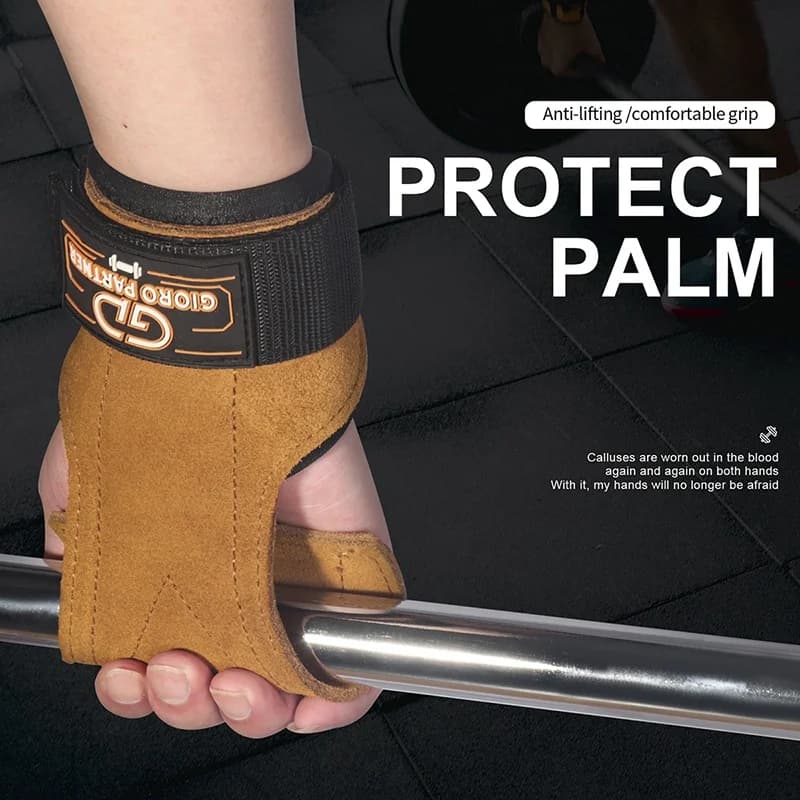 Bovine Leather Weight Lift Gloves Durable Straps with Wrist Support PowerLifting Bodybuilding Adjustable Padded Bracket