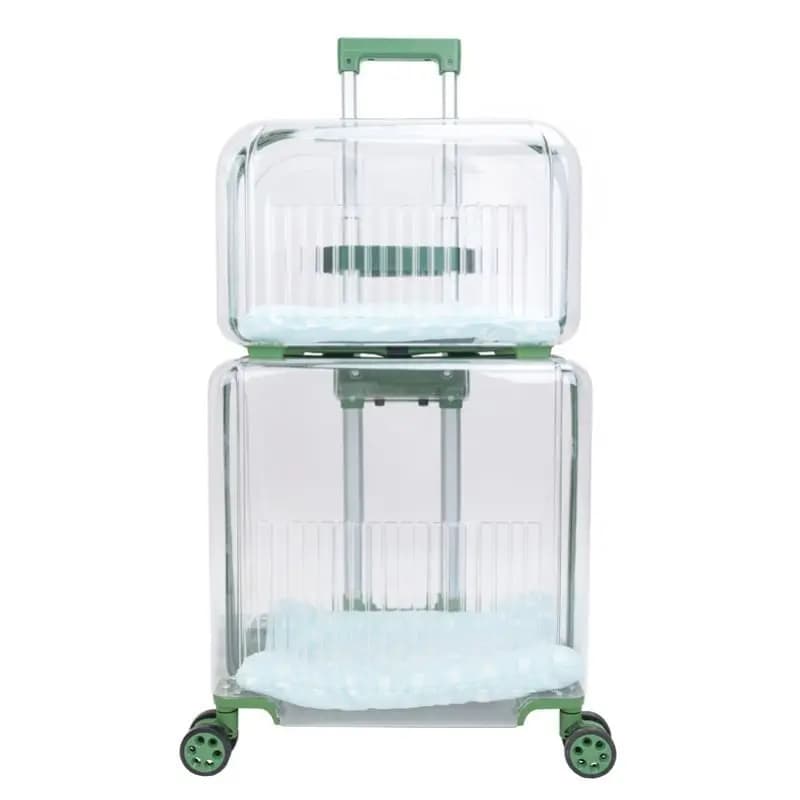 Trolley per animali domestici, borsa per gatti, portatile, doppio strato, due valigie per gatti, trolley trasparente per cani