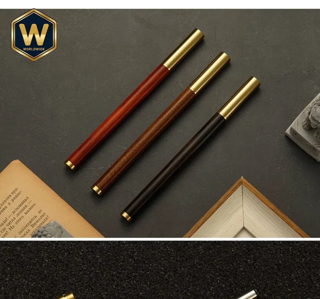 Penna a Sfera in Legno con Parti in Ottone, Ricarica Nera 0.5mm, Penna Gel Vintage in Legno di Palissandro e Sandalo, Regalo all'Ingrosso