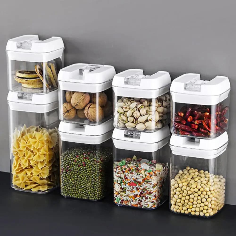 Scatola per la conservazione degli alimenti in plastica sigillata Dispenser per alimenti secchi da cucina Organizzatore di cereali da cucina Contenitori per serbatoio di stoccaggio per frigorifero Barattoli per alimenti