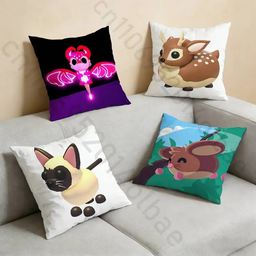 A-Adopts Me Game Federa per cuscino personalizzata quadrata con stampa fronte-retro in peluche corto, copricuscino per divano, cuscino da comodino per camera da letto