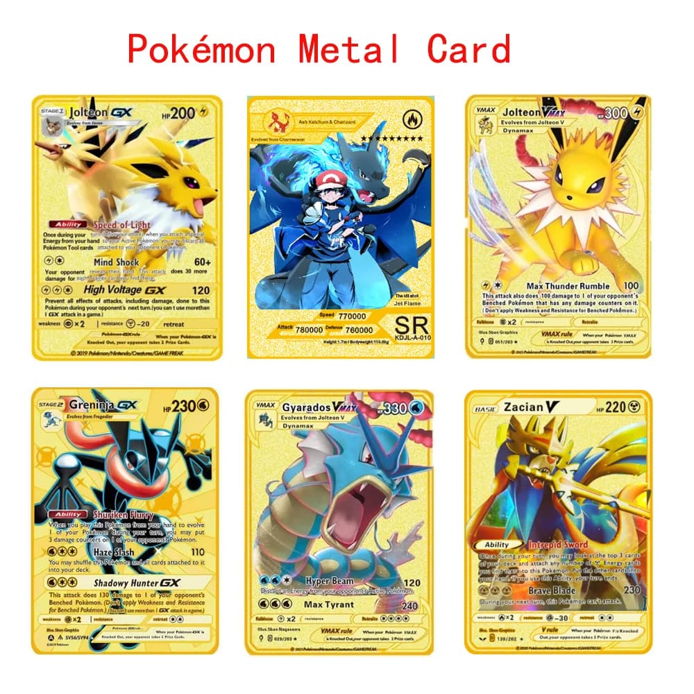 Carte Metalliche Pokémon in Inglese, Greninja, Charizard, Mewtwo, Blastoise Vmax, Carte da Collezione con Lettere Lucide, Gioco per Bambini, Regalo