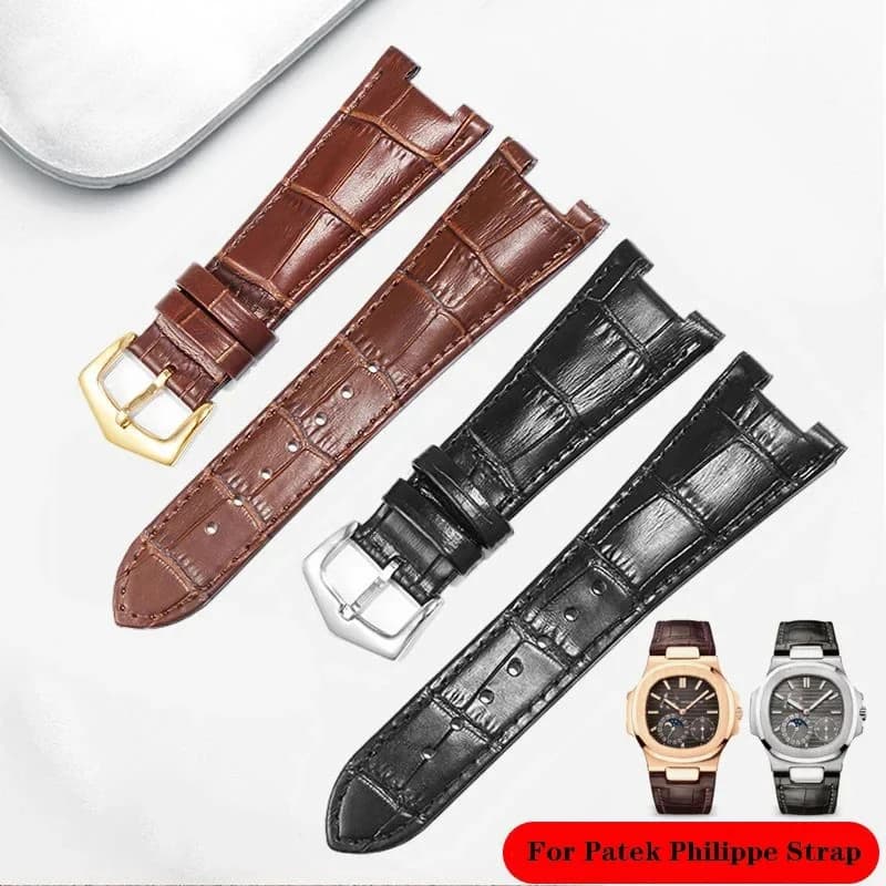 Genuine Leather Watch Strap for Patek Philippe 5711 5712G Nautilus Men's and Women's Watches 25-12mm Convex Waist Strap