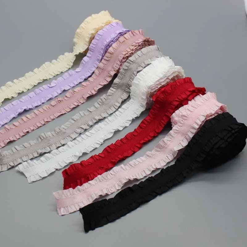 5Yard 25mm Stretch Lace Trims Ribbons Ruffled Elastic Band DIY Hair Band Belt Shoes Decorative Tapes