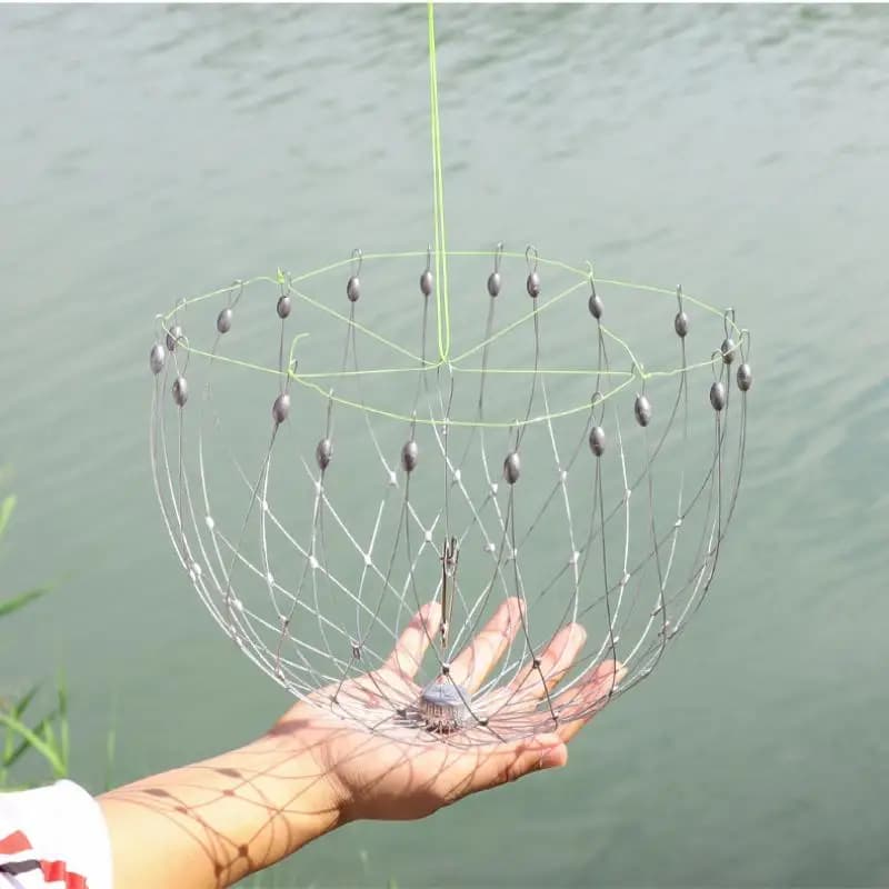 Rete da Pesca Automatica con Apertura e Chiusura, Trappola per Pesci e Granchi in Filo d'Acciaio per Acqua Salata e Mare, Accessori per Pesca all'Aperto