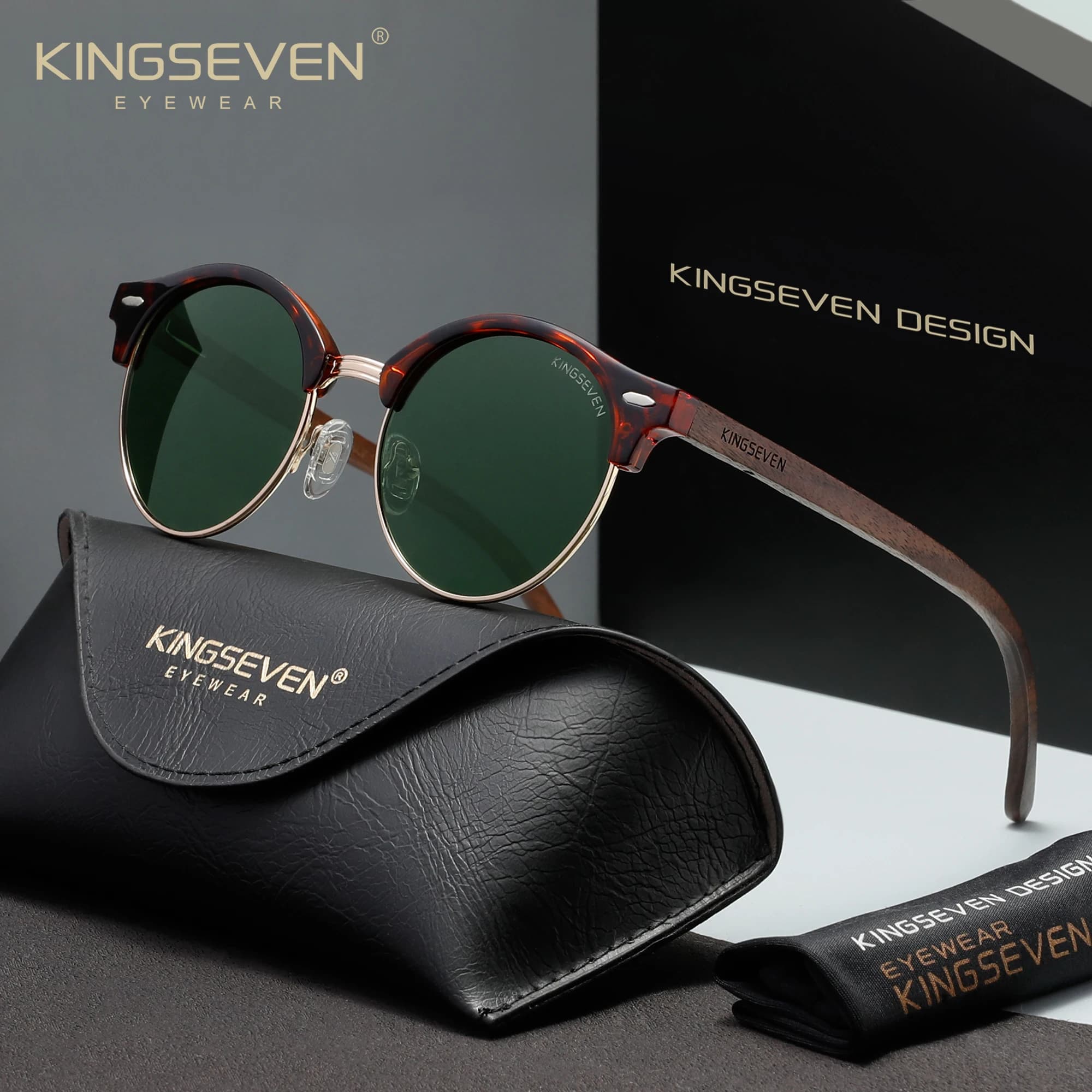 KINGSEVEN Sunglasses For Men Polarized Handmade Glasses UV400 Walnut Wooden Women Leisure Glasses Fishing Driving
