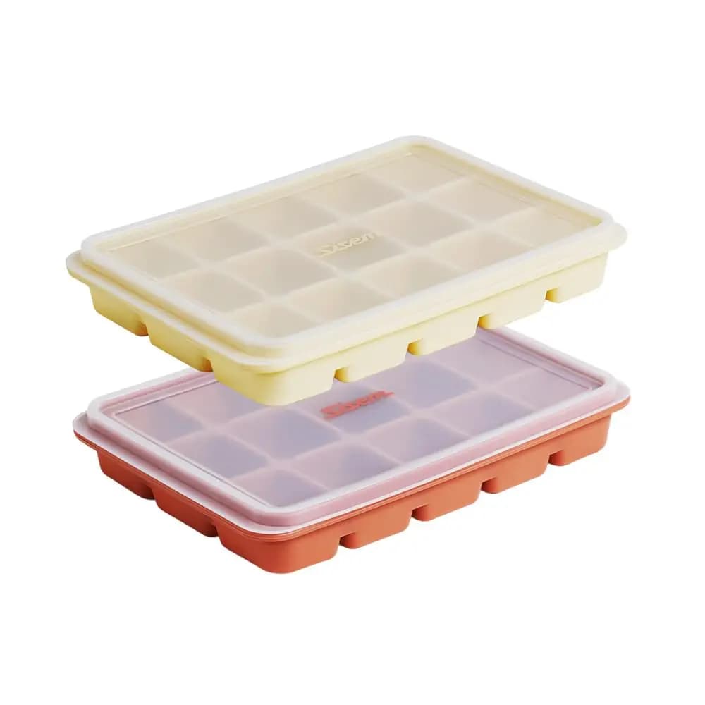 Set di 2 Stampi per Cubetti di Ghiaccio in Silicone con Coperchio, 15 Scomparti, Coperchio Rimovibile Facile da Aprire e Lavabile in Lavastoviglie, Riutilizzabile