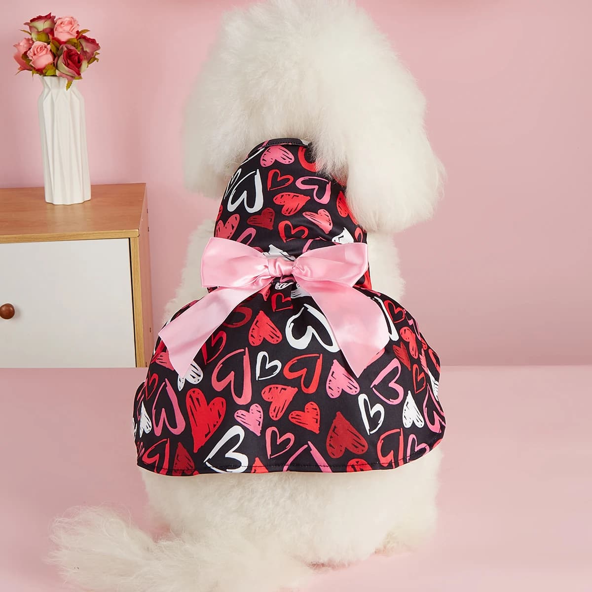 Abito con stampa a cuore per cani Vestiti per cani primaverili per cani di piccola taglia Ragazza San Valentino Cucciolo Principessa Tutu Abiti in tulle per cani carini Festa per animali domestici C