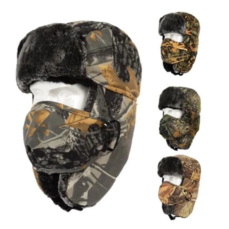 Cappello Bionico Mimetico Caldo da Uomo per Ciclismo, Caccia, Pesca, Antivento con Protezione per le Orecchie e Maschera