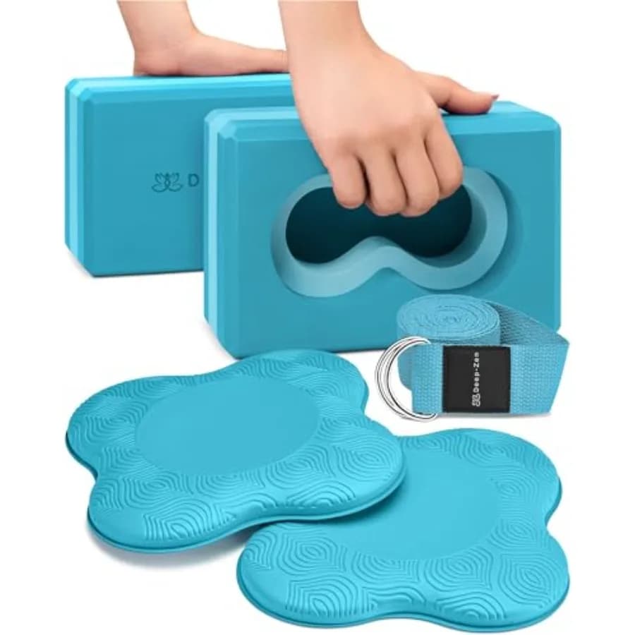 ® Blocchi Yoga con Supporto per Polsi; Set di 2 Blocchi Yoga con Ginocchiere e Cinghia per Ridurre il Peso sui Polsi; Blocchi Yoga Durevoli e Versatili