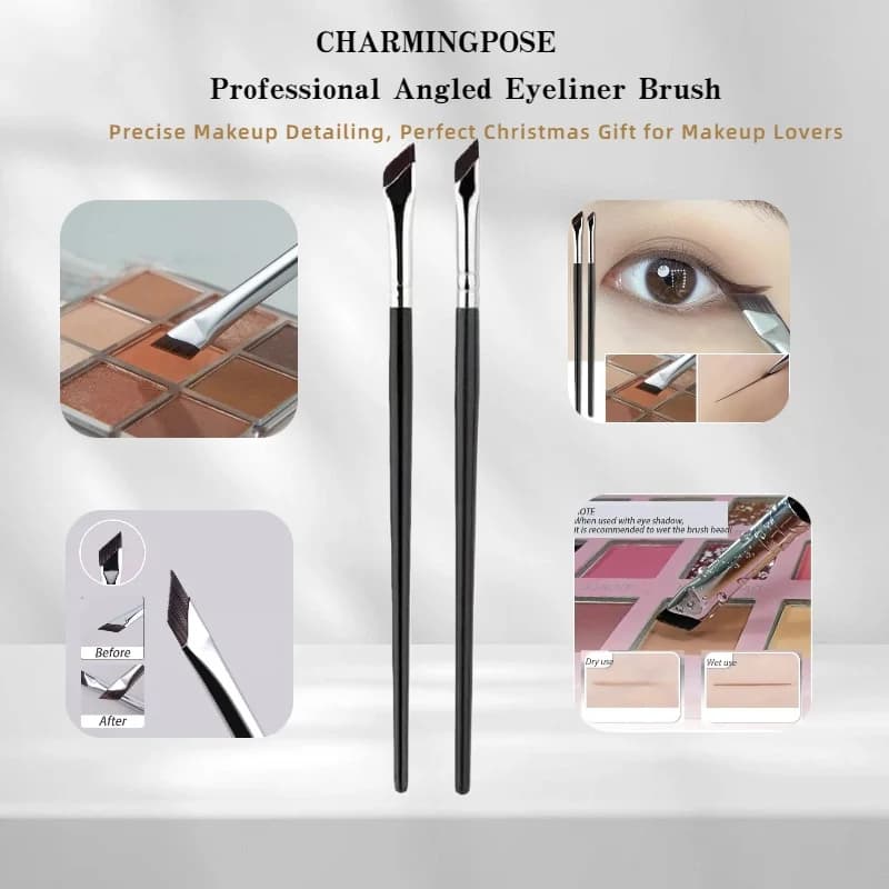 Aggiorna il pennello per eyeliner ultrasottile: pennello per sopracciglia angolato 2 in 1 e dettagli precisi per liner alato e applicazione sotto il trucco degli occhi