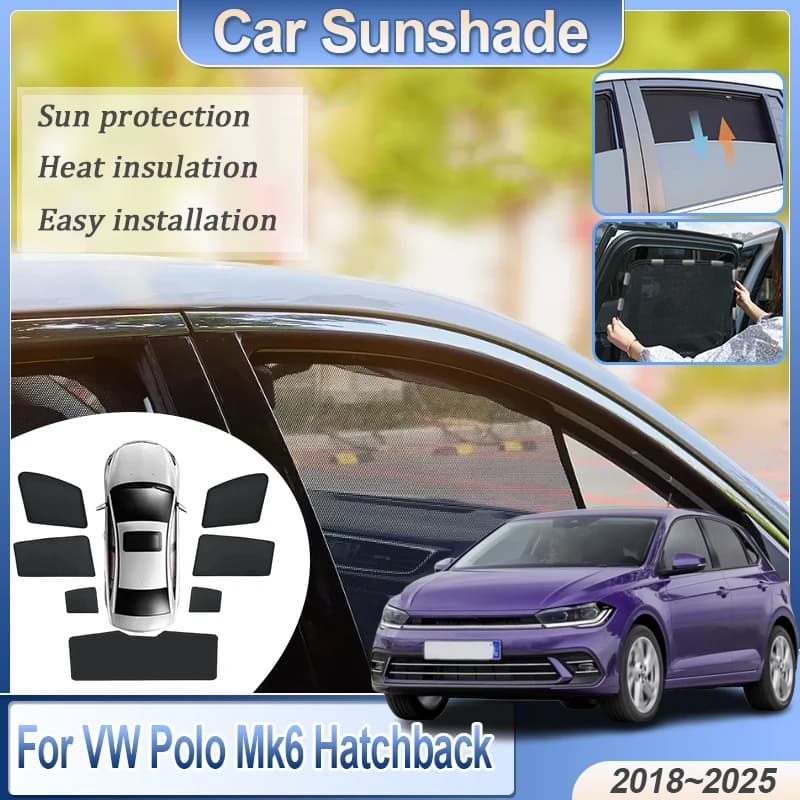 Tendine Parasole Magnetiche Anti-Zanzare in Rete per VW Polo Mk6 2018~2025 2021 2024 Hatchback, Protezione UV per Parabrezza