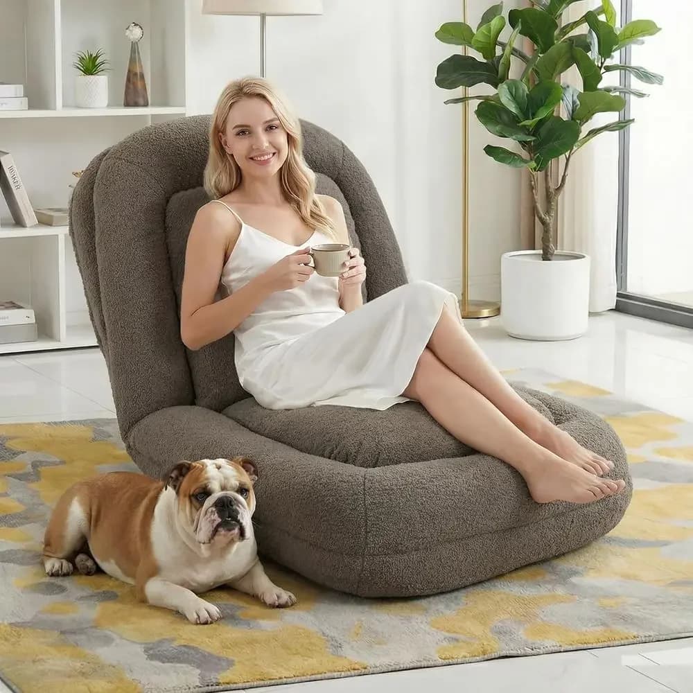 Multi-Position Plush Gaming Chair for Comfortable Sitting, Sleeping, and Relaxation in Taupe - Ideal for Bedrooms and Living Roo
