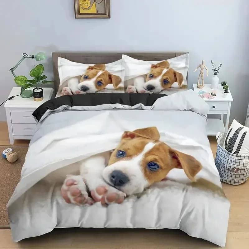 Stampa 3D Simpatico set di biancheria da letto per cani Jack Russell Doppio Twin King Copripiumino Piumino Federa Ragazzi Ragazze Adulti Camera da letto