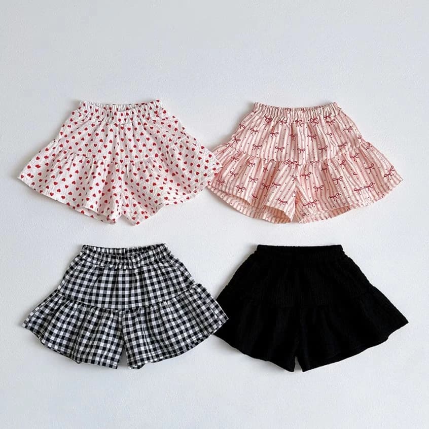 K2655 New Korean Style Infant Toddler Girls' Short Pants Summer Skort Black Plaid Versatile Thin Waist Children's Clothing