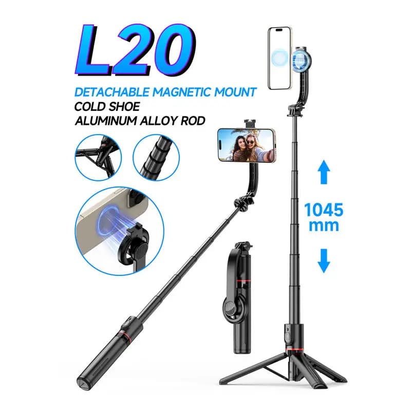 L20 Mobile Phone Selfie Stick Foldable Magnetic Live Stand Tripod Mini Shooting Light Retractable Device ABS