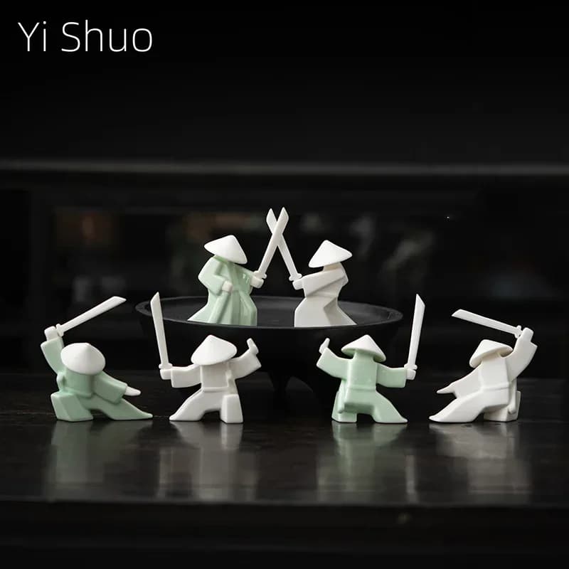 Creative New Chinese Ceramic Warrior Knight Desktop Small Ornaments Joss-Stick Incense Stick Holder Ornament Tea Pets