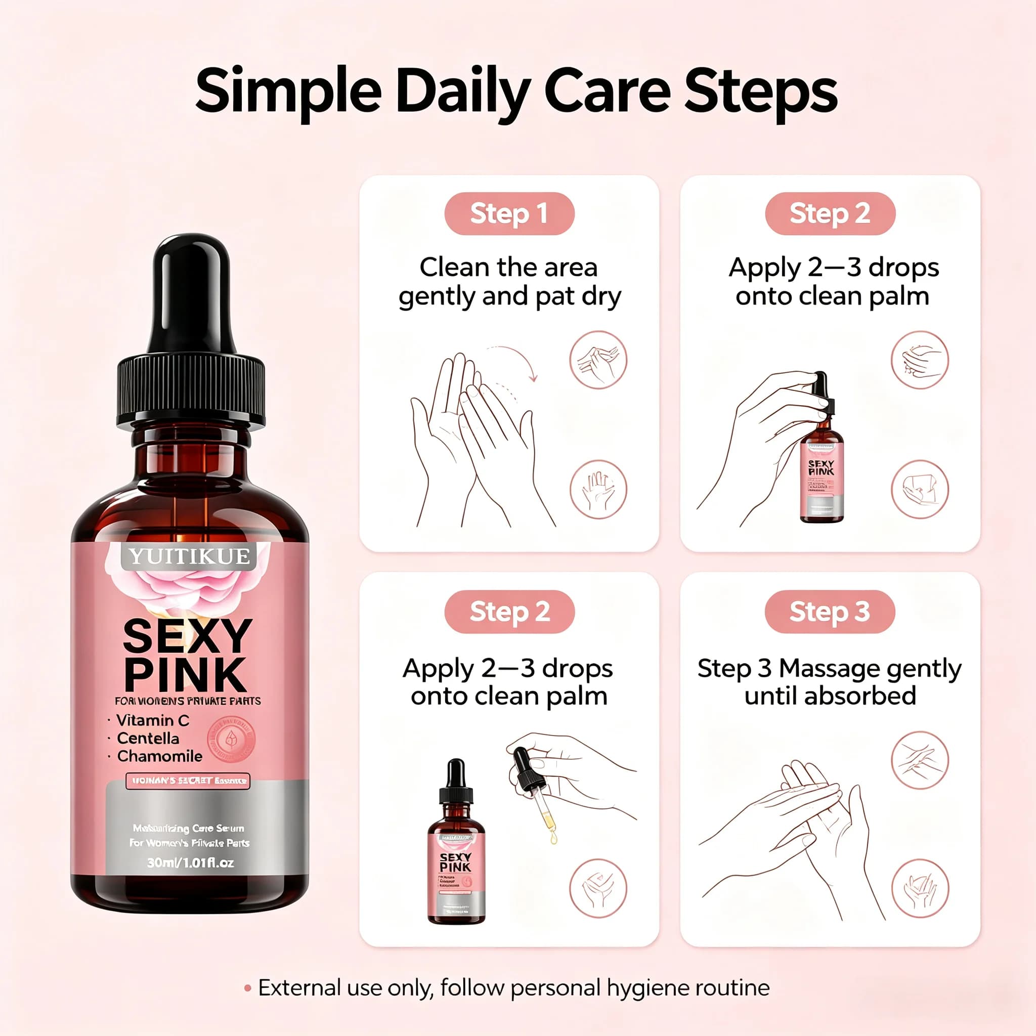 YUITIKUE Women Private Care Serum 30ml Vitamin C Centella Chamomile Gentle Moisturizing Soothe Dry Intimate Skin