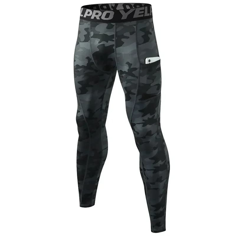 Collant a compressione da uomo PRO Fitness da corsa Pantaloni attillati Leggings sportivi con tasca per telefono