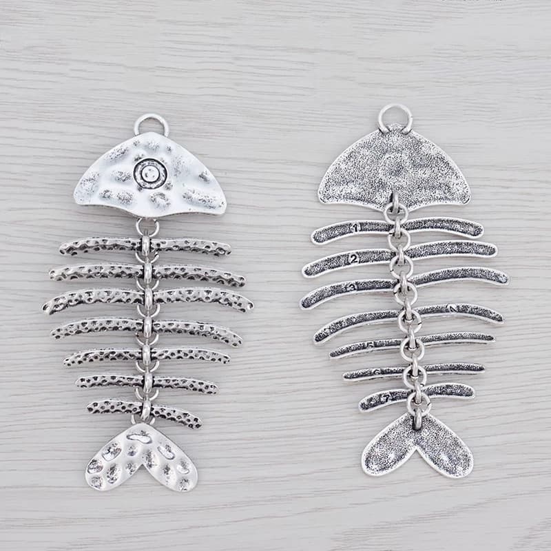1 x Tibetan Silver/Fancy Golden Color Large Hammered Fish Bone Skeleton Charm Pendant for DIY Necklace Jewelry Making 103x57mm