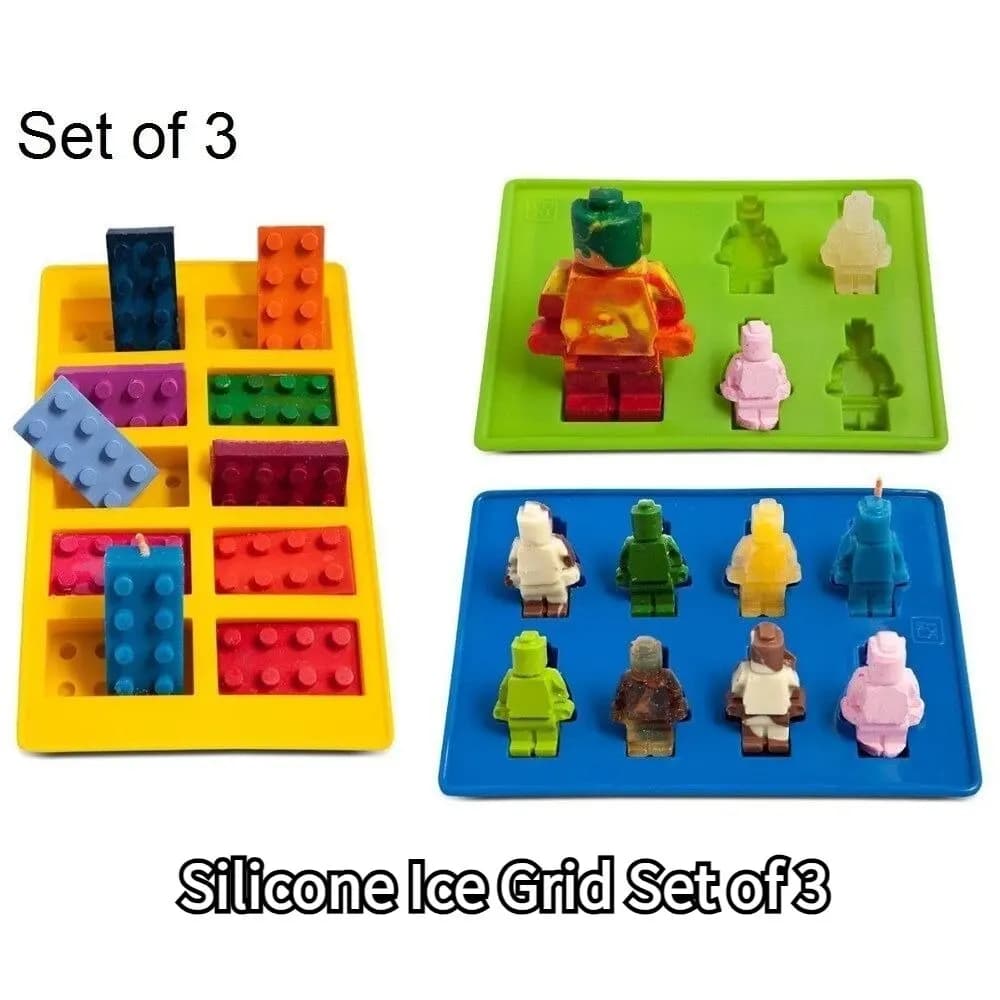 Set da 3 pezzi per cubetti di ghiaccio in silicone Lego Stampo per torta cattivo con gelatina di cioccolato Stampo per cubetti di ghiaccio creativo Lego sicuro e innocuo
