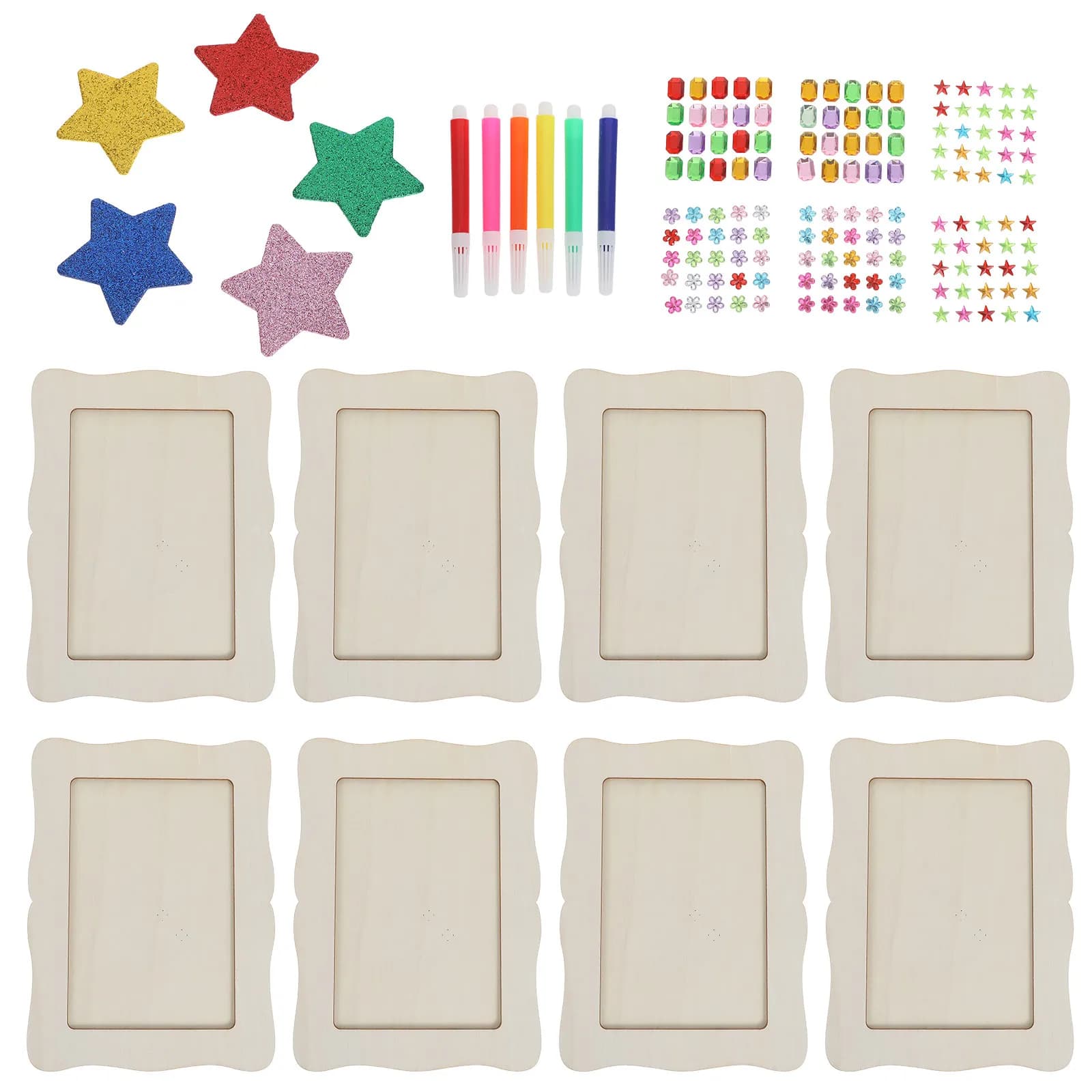 Set of Unfinished Wood Frames for Photo 4x6, Fai-da-Te Kit with Rhinestone Stickers for Mother's Day