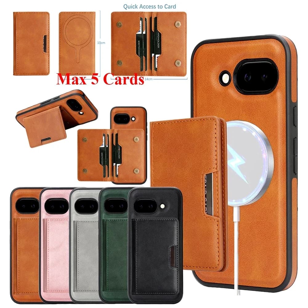 Custodia in pelle magnetica 2 in 1 per Google Pixel 9 10 Pro 9A 9pro 10Pro XL Slot per schede Porta carte Custodia per telefono con ricarica wireless