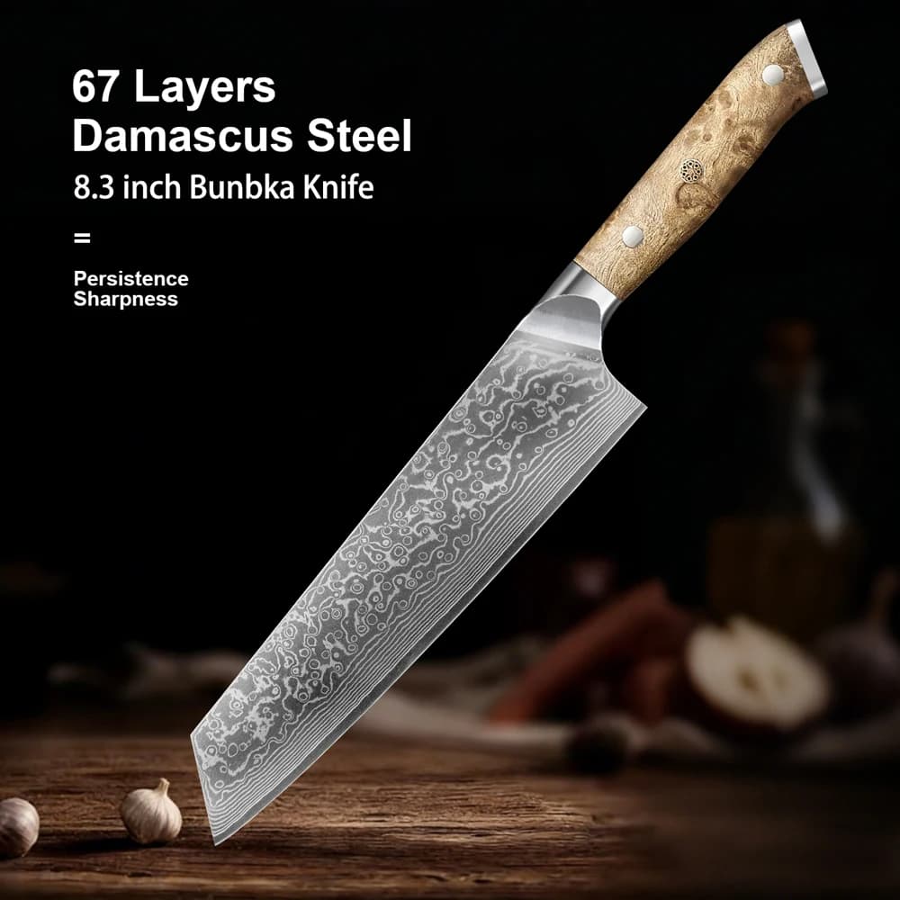 Coltello da cucina professionale da 8,5 pollici in acciaio Damasco, coltello kiritsuke con manico in legno naturale, per affettare carne e verdure, confezione regalo