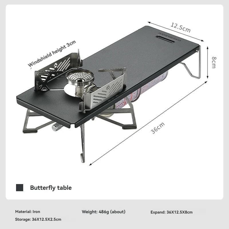 CAMPINGMOON GT-3 Nero Set Tavolo da Cucina Portatile per Campeggio con Bruciatore a Gas e Supporto - Accessorio Tavolo da Campeggio Pieghevole