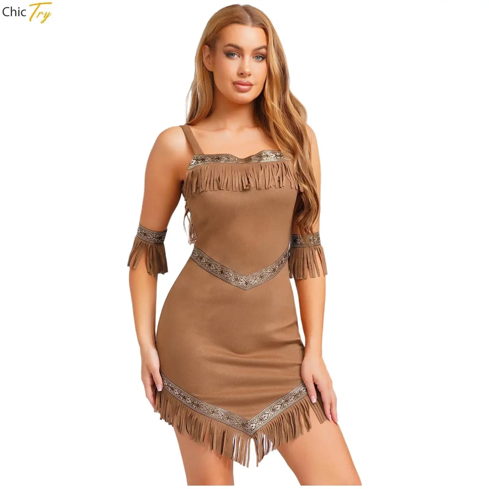 Abiti da principessa indiana nativa americana da donna Pocahontas Caveman Savage Princess Dress per il costume cosplay della festa di Halloween di Natale