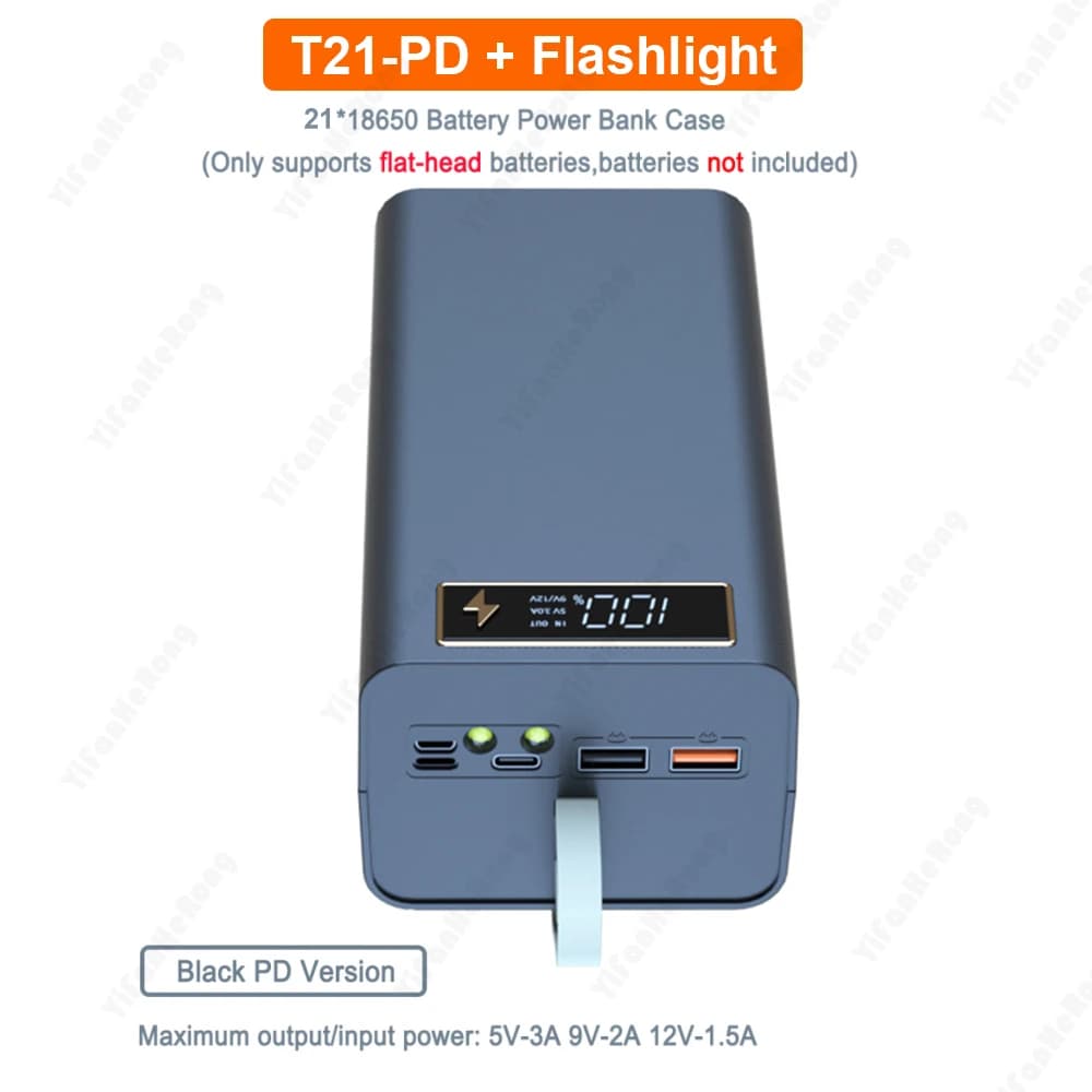 Carica rapida 21x18650 Custodia Power Bank Supporto Quick 3.0 PD Caricabatterie wireless Scatola batteria per telefono 21*18650 Custodia Power Bank T21