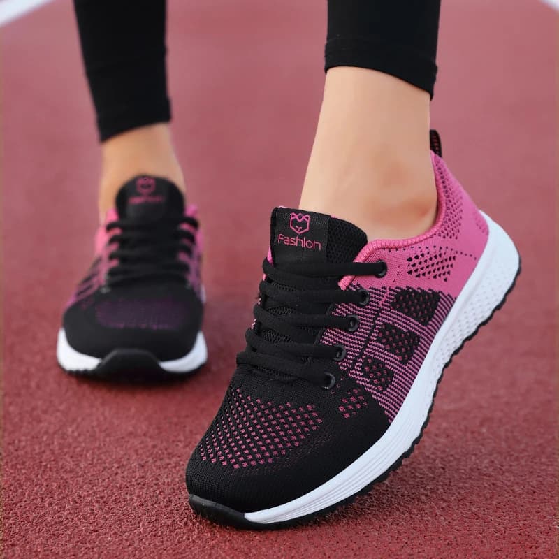 Scarpe casual da donna Scarpe da passeggio traspiranti in mesh Scarpe basse stringate Sneakers Donna Tenis Feminino Rosa Nero Bianco