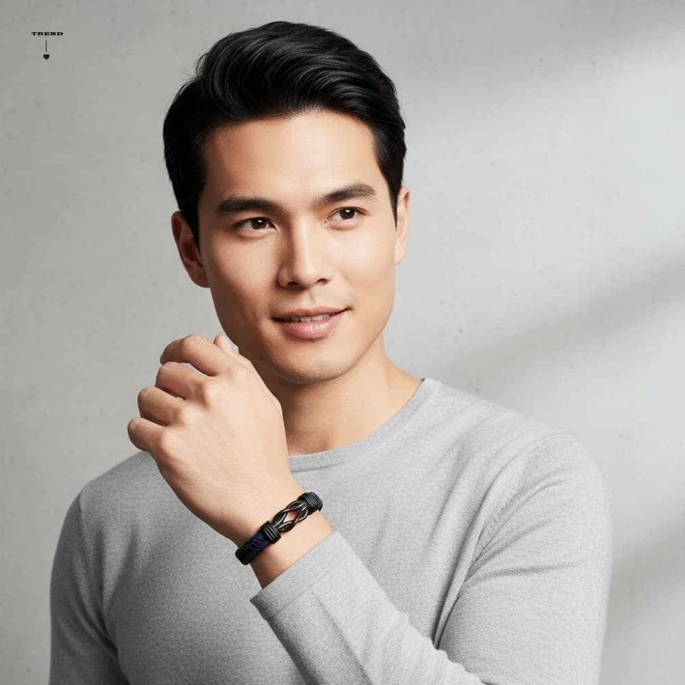 High-Quality PU Men's Figure-Eight Leather Bracelet Polished Stainless Steel Braided Leather Magnetic Wristband