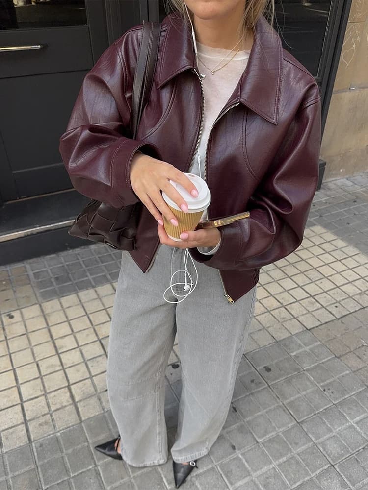 SIsterlinda PU Wild Crop Jacket Donna Autunno Trend Punk gotico Elegante vita Zip Manica intera Casual Streetwear Cappotto classico semplice