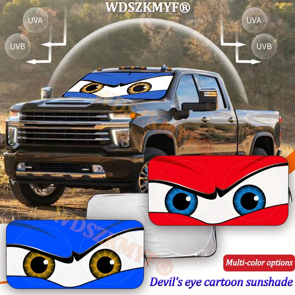 Auto Cartoon Devil's Eye Pieghevole 59'x27,5' Parabrezza per auto Parasole, Occhi per auto divertenti Visiera parasole Resistente all'usura Pieghevole riflettente