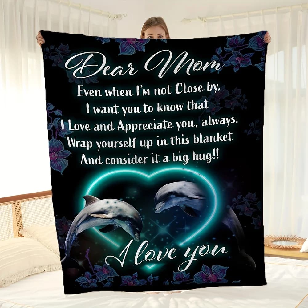 Coperta in flanella con busta "To My Mom" stampata con delfino, caldo e accogliente, per divano letto, divano, campeggio, viaggi, miglior regalo per la mamma