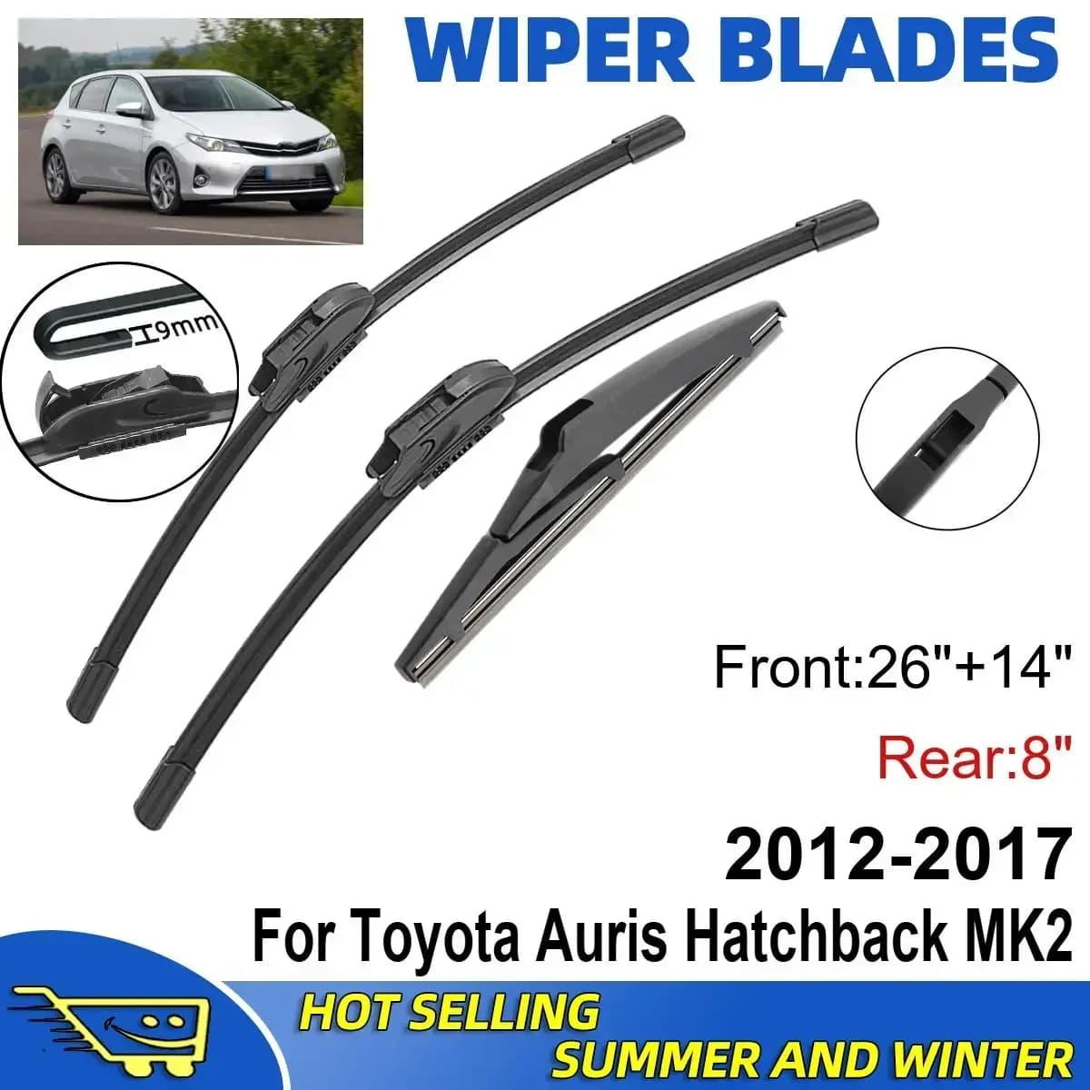 3PCS Per Toyota Auris Hatchback MK2 2012-2017 26 "+ 14" + 8 "Lame Tergicristallo Anteriore Posteriore Parabrezza Parabrezza Finestra Accessori