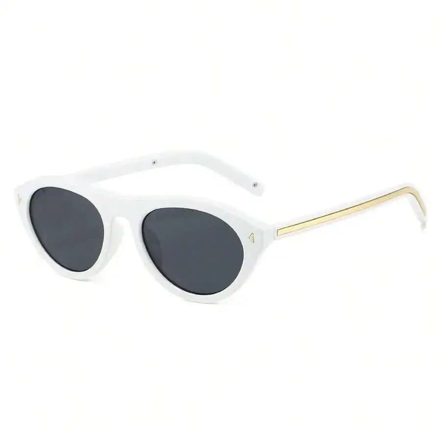 White Oval Retro Sunglasses With Gold Accent For Women