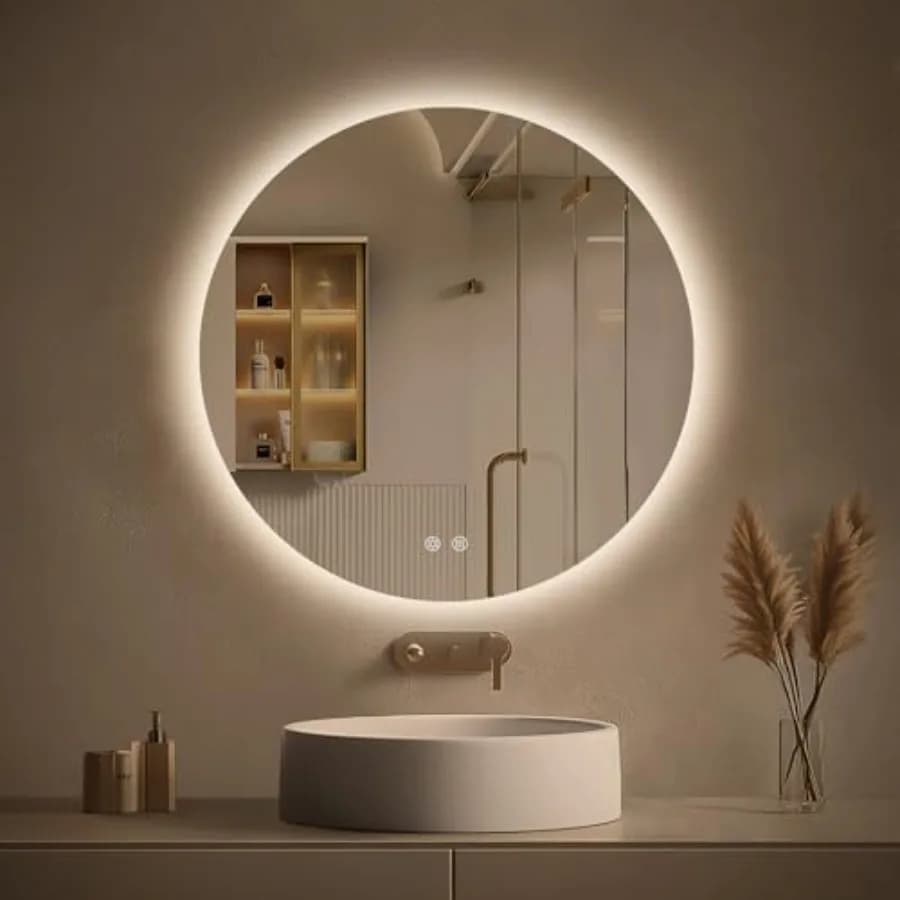 Specchio da Bagno Rotondo Retroilluminato da 24 Pollici con Luci, Specchio LED Circolare per Bagno, Antiappannamento, Dimmerabile a Regolazione Continua, 3 Colori Cangianti