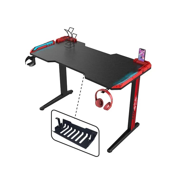 l # Scrivania per PC da gioco personalizzabile in fibra di carbonio scrivania per computer da gioco da tavolo nera da 120 cm RGB