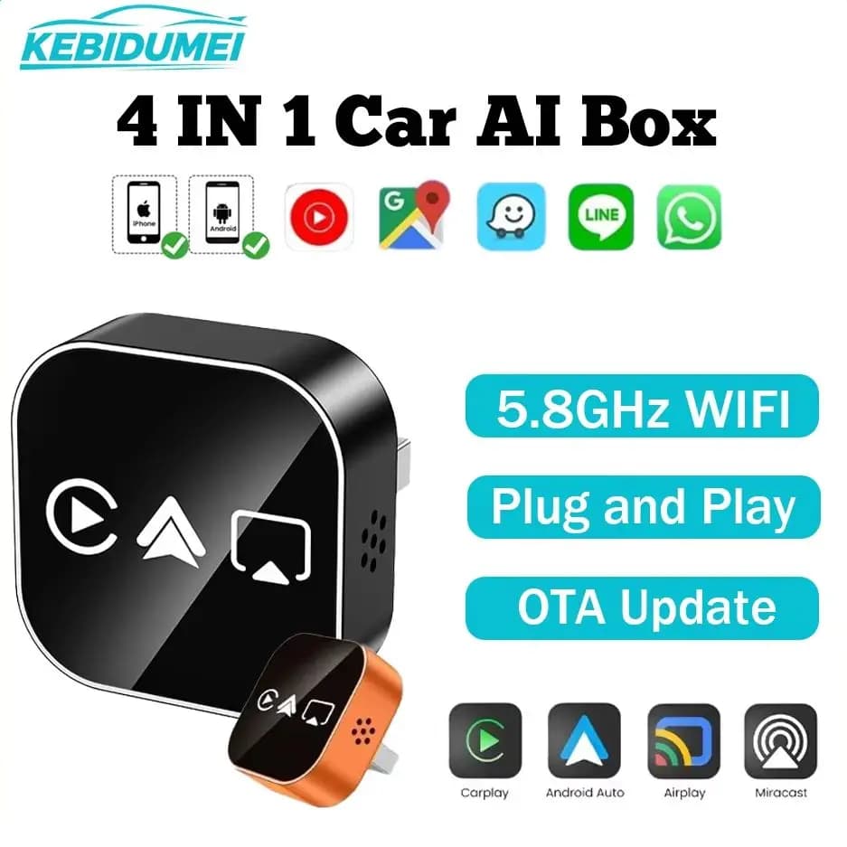 4in1 Adapter for Auto AI Box Wireless Wi-Fi Carplay Plug & Play Android Auto Airplay Miracast Smart Dongle Car Accessories
