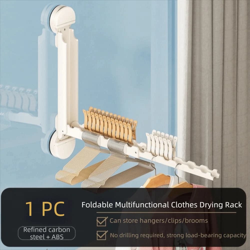 Expandable Design Suction Cup Clothes Drying Rack Foldable Wall Mounted No-Drill Clothes Hanger Large Capacity