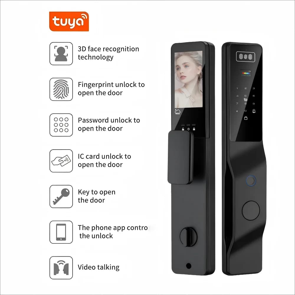 Tuya Wifi Palmprint 3d Riconoscimento facciale Smart Door Lock con fotocamera digitale Serratura elettronica con telecomando per porta in legno