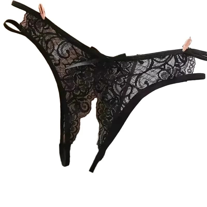 1/2pcs Crotch Opening Women's Panties Lingerie Lace Bowknot G-string Thong Floral Temptation Underwear for Ladies Erotic Pantys