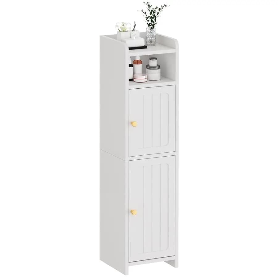 Mobiletto piccolo da bagno, armadietto portaoggetti da bagno con ripiani regolabili e 2 ante, mobiletto stretto per carta igienica, 7,9 D x 7,9