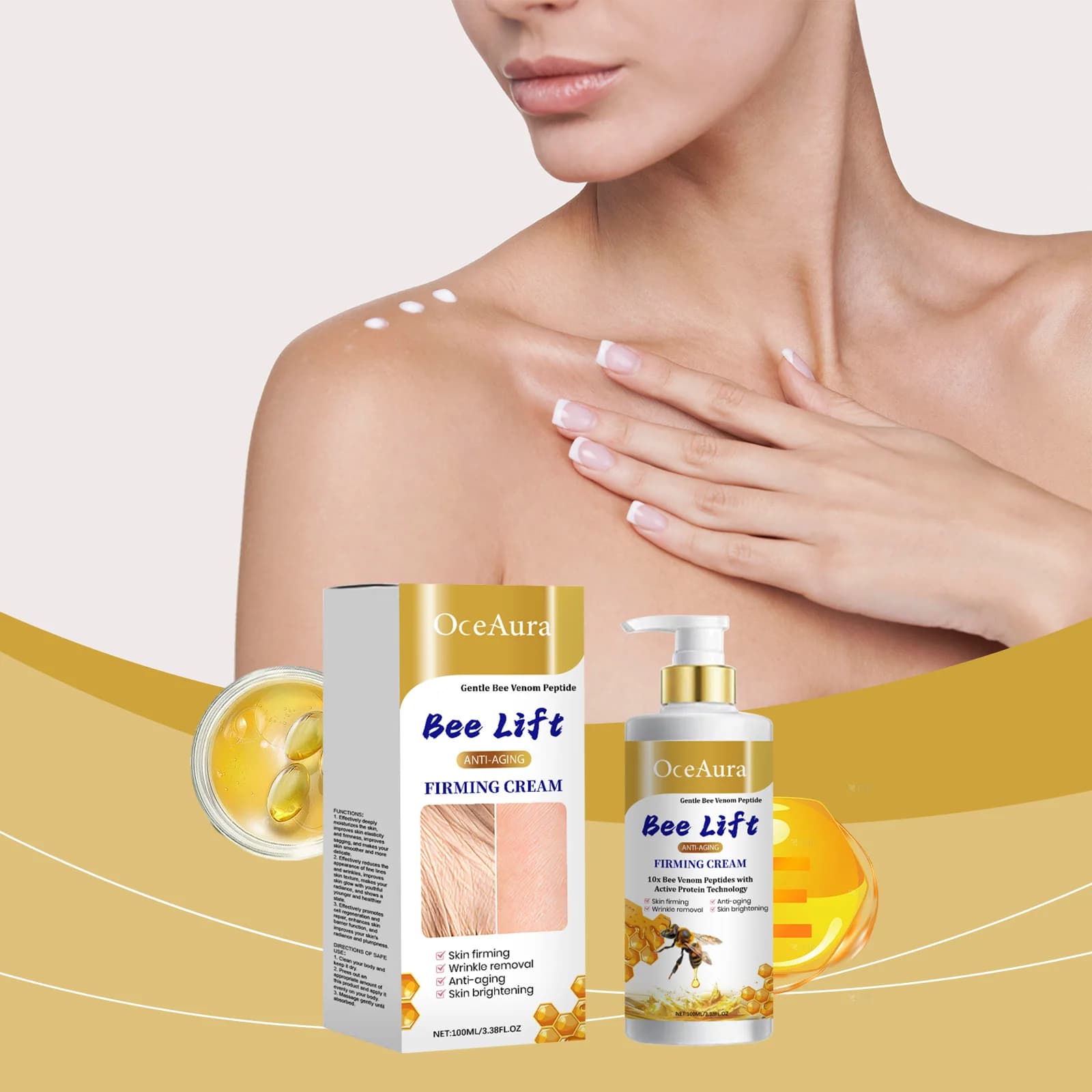 Crema per il corpo al collagene OceAura con rimozione delle rughe del veleno d'api Riduce le linee sottili Crema rassodante liscia per il sollevamento della pelle cadente