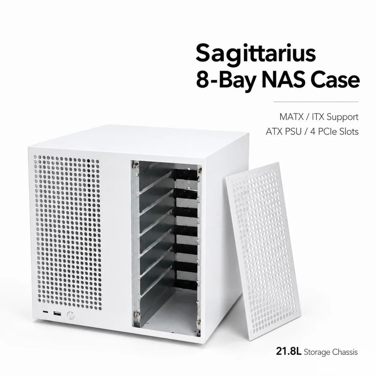 Sagittarius 8-Bay NAS Case MATX ITX Chassis ATX PSU 4 PCIe Slots 21.8L Server Storage Case
